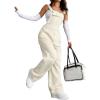 image:imagechouyatou Womens Y2k Distressed Denim Bib Overalls Adjustable Strap Wide Leg Jeans Boyfriend Street Jumpsuit PantsBeige White