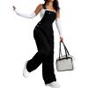 image:imagechouyatou Womens Y2k Distressed Denim Bib Overalls Adjustable Strap Wide Leg Jeans Boyfriend Street Jumpsuit PantsBlack