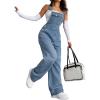 image:imagechouyatou Womens Y2k Distressed Denim Bib Overalls Adjustable Strap Wide Leg Jeans Boyfriend Street Jumpsuit PantsLight Blue