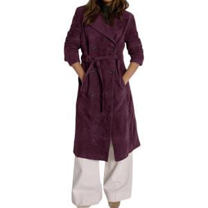 image:imagechouyatou Womens 2025 Winter Faux Suede Long Trench Coat Double Breasted Business Casual Pea Coat OvercoatWine Red