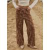 image:imagechouyatou Womens Baggy Floral Pattern Jeans Y2K Boyfriend Wide Leg Mid Rise Denim Pants with PocketsBrown