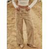 image:imagechouyatou Womens Baggy Floral Pattern Jeans Y2K Boyfriend Wide Leg Mid Rise Denim Pants with PocketsKhaki