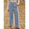 image:imagechouyatou Womens Baggy Floral Pattern Jeans Y2K Boyfriend Wide Leg Mid Rise Denim Pants with PocketsLight Blue