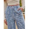 image:imagechouyatou Womens Baggy Floral Pattern Jeans Y2K Boyfriend Wide Leg Mid Rise Denim Pants with PocketsLight Blue