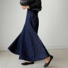 image:imagechouyatou Womens Baggy Wide Leg Denim Pants Elastic High Waist Loose Fit Flare Trousers Culotte JeansDark Blue