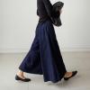 image:imagechouyatou Womens Baggy Wide Leg Denim Pants Elastic High Waist Loose Fit Flare Trousers Culotte JeansDark Blue