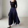 image:imagechouyatou Womens Baggy Wide Leg Denim Pants Elastic High Waist Loose Fit Flare Trousers Culotte JeansDark Blue