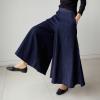 image:imagechouyatou Womens Baggy Wide Leg Denim Pants Elastic High Waist Loose Fit Flare Trousers Culotte JeansDark Blue