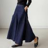 image:imagechouyatou Womens Baggy Wide Leg Denim Pants Elastic High Waist Loose Fit Flare Trousers Culotte JeansDark Blue