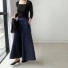 image:imagechouyatou Womens Baggy Wide Leg Denim Pants Elastic High Waist Loose Fit Flare Trousers Culotte JeansDark Blue