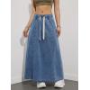 image:imagechouyatou Womens Casual Paperbag Elastic High Waist A Line Long Maxi Flare Denim SkirtBlue