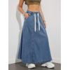 image:imagechouyatou Womens Casual Paperbag Elastic High Waist A Line Long Maxi Flare Denim SkirtBlue