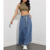 image:imagechouyatou Womens Casual Paperbag Elastic High Waist A Line Long Maxi Flare Denim SkirtBlue