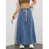 image:imagechouyatou Womens Casual Paperbag Elastic High Waist A Line Long Maxi Flare Denim SkirtBlue
