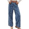 image:imagechouyatou Womens Baggy Floral Pattern Jeans Y2K Boyfriend Wide Leg Mid Rise Denim Pants with PocketsBlue