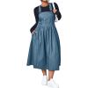 image:imagechouyatou Womens Retro Adjustable Strap Denim Overall Dress ALine Midi Long Tank Pinafore Jean DressBlue