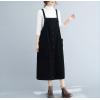 image:imagechouyatou Womens Fall Corduroy Overall Dress Button Front Pinafore Midi Jumper Dresses with PocketsBlack