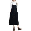 image:imagechouyatou Womens Fall Corduroy Overall Dress Button Front Pinafore Midi Jumper Dresses with PocketsBlack