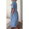 image:imagechouyatou Women Spring Summer Short Sleeve Denim Shirt Dress Midi Long Western Business Casual Jean DressLight Blue