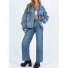 image:imagechouyatou Womens 2025 Fall Boyfriend Denim Jacket Y2K Casual Button Down Oversized Jean Jacket ShacketsBlue