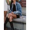 image:imagechouyatou Womens 2025 Fall Boyfriend Denim Jacket Y2K Casual Button Down Oversized Jean Jacket ShacketsBlue