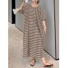 image:imagechouyatou Womens Casual Gingham LooseFit Swing Dress Cotton Lantern Puff Sleeve Plaid Midi Long DressCoffee