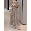 image:imagechouyatou Womens Casual Gingham LooseFit Swing Dress Cotton Lantern Puff Sleeve Plaid Midi Long DressCoffee