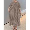 image:imagechouyatou Womens Casual Gingham LooseFit Swing Dress Cotton Lantern Puff Sleeve Plaid Midi Long DressCoffee
