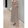 image:imagechouyatou Womens Casual Gingham LooseFit Swing Dress Cotton Lantern Puff Sleeve Plaid Midi Long DressCoffee