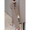 image:imagechouyatou Womens Casual Gingham LooseFit Swing Dress Cotton Lantern Puff Sleeve Plaid Midi Long DressCoffee