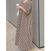 image:imagechouyatou Womens Casual Gingham LooseFit Swing Dress Cotton Lantern Puff Sleeve Plaid Midi Long DressCoffee