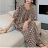 image:imagechouyatou Womens Casual Gingham LooseFit Swing Dress Cotton Lantern Puff Sleeve Plaid Midi Long DressCoffee