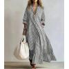 image:imagechouyatou Womens Long Sleeve Cotton Striped Maxi Dress Boho Loose Fit Ruffle Hem Pleated Shirt Dress with PocketsBlack