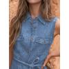image:imagechouyatou Womens Summer Button Down Denim Shirt Dress Business Casual Belted Sleeveless Midi Long Jean DressBlue