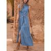 image:imagechouyatou Womens Summer Button Down Denim Shirt Dress Business Casual Belted Sleeveless Midi Long Jean DressBlue