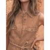 image:imagechouyatou Womens Summer Button Down Denim Shirt Dress Business Casual Belted Sleeveless Midi Long Jean DressBrown