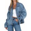 image:imagechouyatou Womens 2025 Fall Boyfriend Denim Jacket Y2K Casual Button Down Oversized Jean Jacket ShacketsBlue