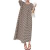 image:imagechouyatou Womens Casual Gingham LooseFit Swing Dress Cotton Lantern Puff Sleeve Plaid Midi Long DressCoffee