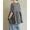 image:imagechouyatou Women Gingham Button Down Shirt Cotton Linen Shirt Plaid Short Sleeve Summer Tunic Tops BlousesBlack