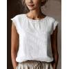 image:imagechouyatou Womens Summer Lace Eyelet Tshirts Shirts Crewneck Cap Sleeve Blouses Pullover Tops OutfitsKhaki