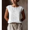 image:imagechouyatou Womens Summer Lace Eyelet Tshirts Shirts Crewneck Cap Sleeve Blouses Pullover Tops OutfitsKhaki