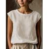 image:imagechouyatou Womens Summer Lace Eyelet Tshirts Shirts Crewneck Cap Sleeve Blouses Pullover Tops OutfitsWhite