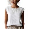 image:imagechouyatou Womens Summer Lace Eyelet Tshirts Shirts Crewneck Cap Sleeve Blouses Pullover Tops OutfitsKhaki