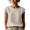 image:imagechouyatou Womens Summer Lace Eyelet Tshirts Shirts Crewneck Cap Sleeve Blouses Pullover Tops OutfitsWhite