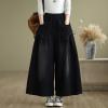 image:imagechouyatou Womens Casual Wide Leg Denim Pants Baggy Culotte Jeans Elastic Waist Loose TrousersBlack
