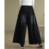 image:imagechouyatou Womens Casual Wide Leg Denim Pants Baggy Culotte Jeans Elastic Waist Loose TrousersBlack