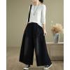 image:imagechouyatou Womens Casual Wide Leg Denim Pants Baggy Culotte Jeans Elastic Waist Loose TrousersBlack