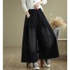 image:imagechouyatou Womens Casual Wide Leg Denim Pants Baggy Culotte Jeans Elastic Waist Loose TrousersBlack