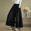 image:imagechouyatou Womens Casual Wide Leg Denim Pants Baggy Culotte Jeans Elastic Waist Loose TrousersBlack
