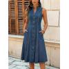 image:imagechouyatou Womens Sleeveless Denim Tank Dress V Neck Button Front A Line Midi Jean Sundress with PocketsBlue